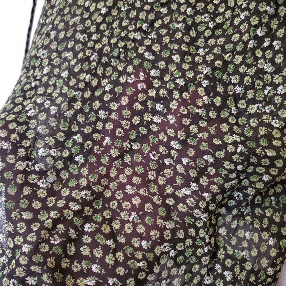 Forever 21 Sheer Floral V-Neck Blouse Green Ruffle Sleeve Side Tie Top F1187-P - Picture 5 of 12